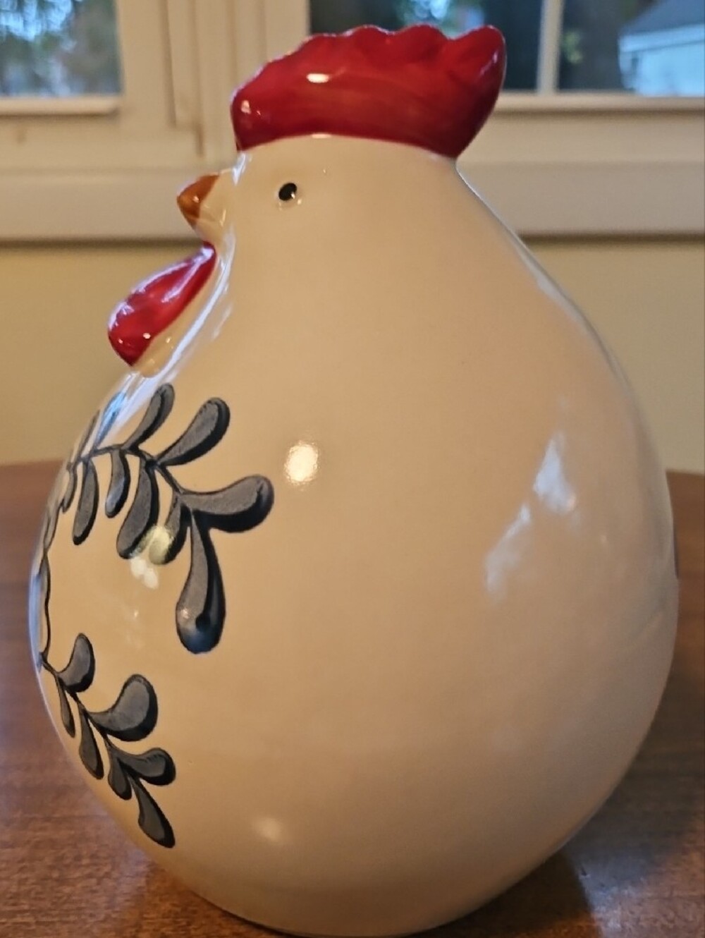 Scandinavian Ceramic Fat Hen Figurine Blue Floral Farmhouse Chicken Decor - Picture 4 of 7